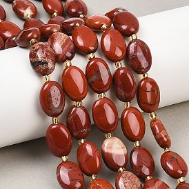 Натуральные красные яшмы бусы пряди, Плоско-овальные, с бисером