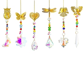 Hollow Alloy Hanging Ornaments, Iron Chain & Colorful Glass Beads Tassel for Home Garden Decorations