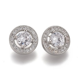 Пуговицы на хвостовике из латуни с микропейвом и прозрачным кубическим цирконием, плоско-круглые