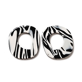 Cellulose Acetate(Resin) Cabochons, Black And White Oval Ring