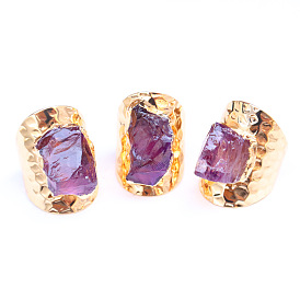 Natural Crystal Stone Electroplated Gold Edge Ring - Irregular DIY Ring with Amethyst Cluster.
