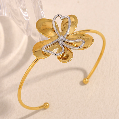 304 браслеты из нержавеющей стали для женщин, цветок, без кадмия, без никеля и без свинца, ионное покрытие (ip)