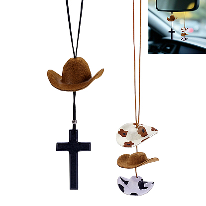 2 шт. 2 стили ковбойская шляпа из ткани и ЭВА с подвесками из березы и дерева, с нейлоновым шнуром