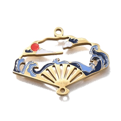 304 Stainless Steel Enamel Pendants, Fan Charms, Golden