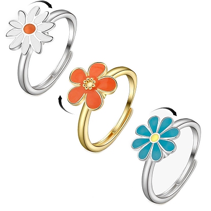 Anillos ajustables giratorios de flores para mujer, anillos giratorios de esmalte de latón