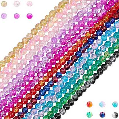 Spray Painted Crackle Glass Beads Strands, Round