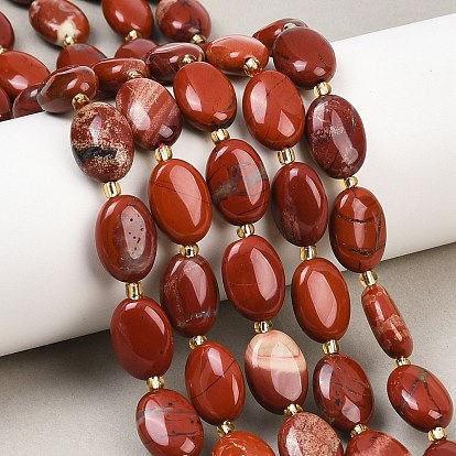 Натуральные красные яшмы бусы пряди, Плоско-овальные, с бисером