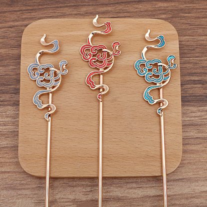 Iron Enamel Hair Stick, with Alloy Findings, Cloud, Light Gold