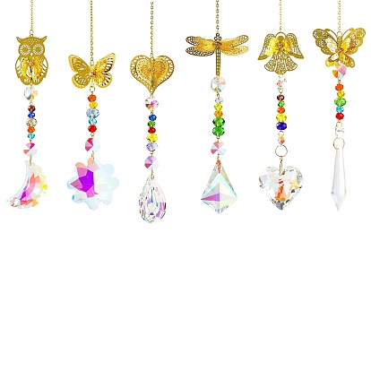 Подвесные украшения из полого сплава, Железная цепочка и разноцветные стеклянные бусины с кисточкой для украшения дома и сада