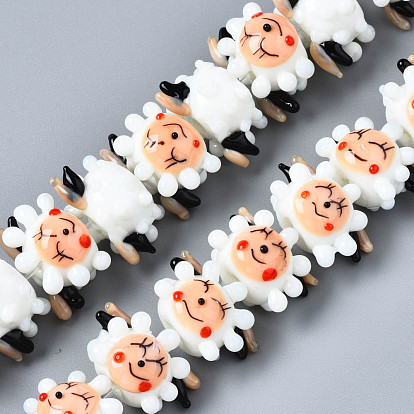 Handmade Bumpy Lampwork Beads Strands, Sheep