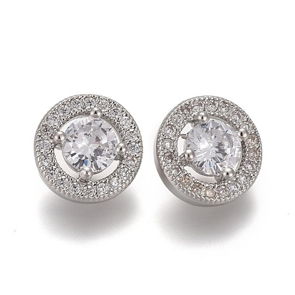 Пуговицы на хвостовике из латуни с микропейвом и прозрачным кубическим цирконием, плоско-круглые