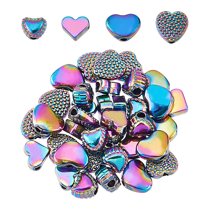 40Pcs 4 Style Rack Plating Rainbow Color Alloy Beads, Cadmium Free & Nickel Free & Lead Free, Heart