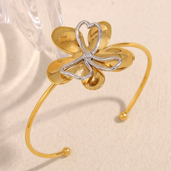 304 браслеты из нержавеющей стали для женщин, цветок, без кадмия, без никеля и без свинца, ионное покрытие (ip)