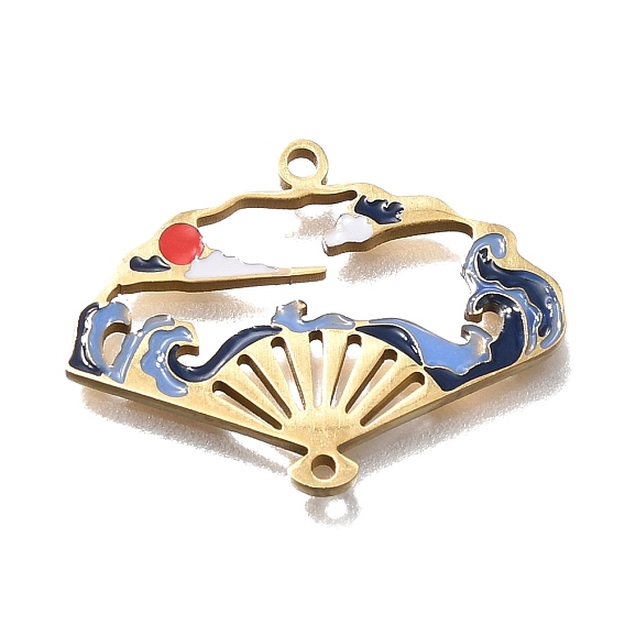 304 Stainless Steel Enamel Pendants, Fan Charms, Golden
