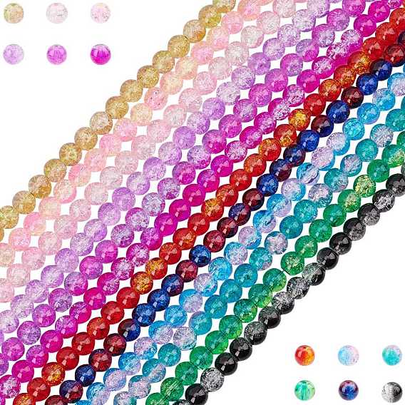 Spray Painted Crackle Glass Beads Strands, Round