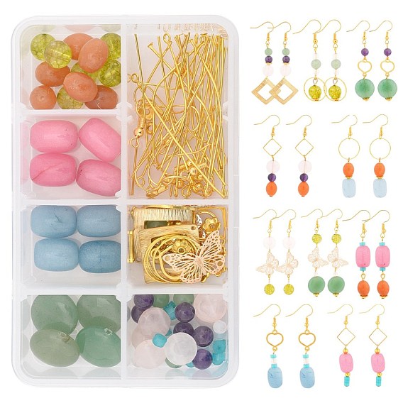 DIY Gemstone Earring Making Kits, Including Natural Gemstone Beads, Brass Links & Pendants & Earring Hooks, Iron Spacer Beads, Alloy Bead Caps & Links
