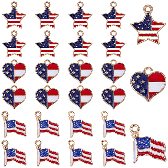 60Pcs 3 Styles Independence Day Alloy Enamel Pendants, Golden