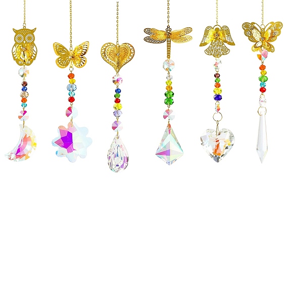 Подвесные украшения из полого сплава, Железная цепочка и разноцветные стеклянные бусины с кисточкой для украшения дома и сада