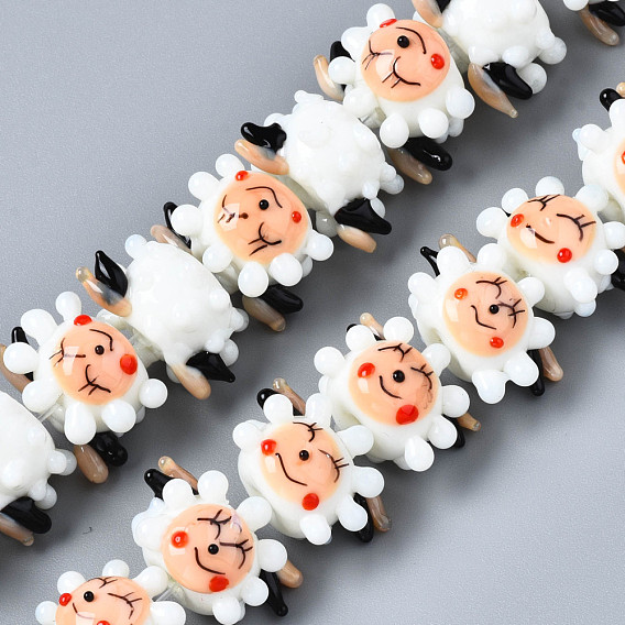 Handmade Bumpy Lampwork Beads Strands, Sheep