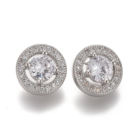 Пуговицы на хвостовике из латуни с микропейвом и прозрачным кубическим цирконием, плоско-круглые