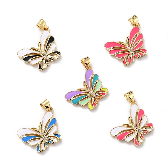 Кулоны из экологически чистой латуни с микропаве и кубическим цирконием, с эмалью, долговечный, реальный 18 k позолоченный, без кадмия и без свинца, бабочка