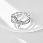 Brass Micro Pave Cubic Zirconia and Imitation Pearl Cuff Open Rings, Fishtail