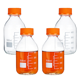 Многоразовая стеклянная бутылка для раствора с темно-оранжевыми пластиковыми завинчивающимися крышками, круглые