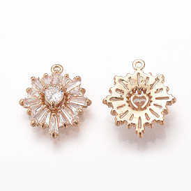 Alloy Cubic Zirconia Pendants, Flower with Heart