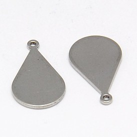 304 pendentifs d'étiquettes vierges en acier inoxydable, goutte , 18x10x1mm, Trou: 1mm