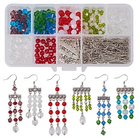 Fabrication de boucles d'oreilles Sunnyclue DIY, avec des composants de lustre en alliage de zinc, perles opalite, perles de verre et des crochets de boucles d'oreilles en laiton