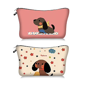 Polyester Cosmetic Bags, Ladies' Large Capacity Travel Storage Bags, Rectangle with Dog Pattern