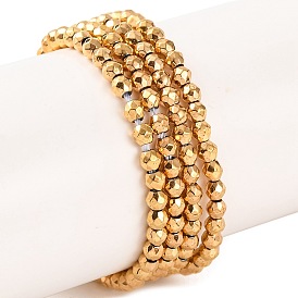 Electroplated Synthetic Non-magnetic Hematite Beads Strands, Real 24K Gold Plated, Faceted, Round