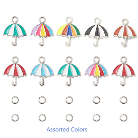 Umbrella Alloy Enamel Pendants, with Brass Open Jump Rings