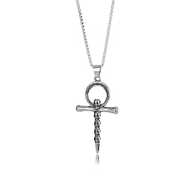 Skull Cross Pendant Necklace Vintage Titanium Steel Ankh Necklace Charm Neck Chain Jewelry Gift for Women Men Birthday Easter Thanksgiving Day