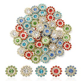 50Pcs 5 Colors Sew on Rhinestone, Transparent Glass Rhinestone, with Iron Prong Settings, Faceted, Flower