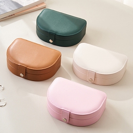 2-Tier Half Round PU Leather Jewelry Boxes, Travel Portable Jewelry Case, for Necklaces, Rings, Earrings and Pendants