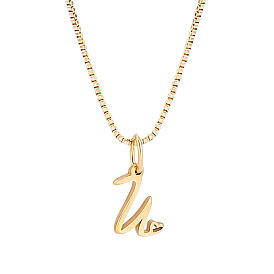 1Colliers avec chaîne en laiton et pendentif lettre en acier inoxydable, sans plomb & sans nickel & sans cadmium , or