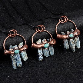 Natural Kyanite Pendants, Nuggets Charms with Brass Findings, Red Copper