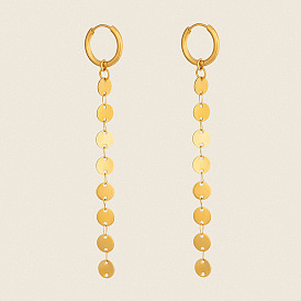 304 Stainless Steel Small Round Pendant Tassel Hoop Dangle Earrings for Women