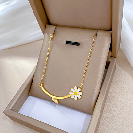 Minimalist Gold Necklace for Women, Lock Collar Chain with Leaf and Flower Decoration