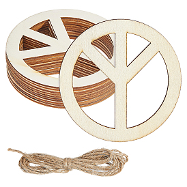 10 Juego de colgantes de madera sin terminar con el símbolo de la paz para pintar., pirograbado, decoración del hogar, con cordón de yute