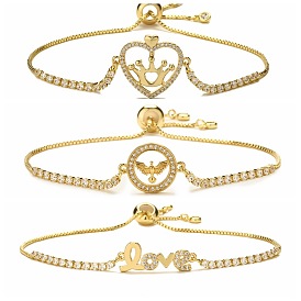 Chic French-style CZ Crown Love Bracelet for Women - Elegant Alphabet Charm Bangle