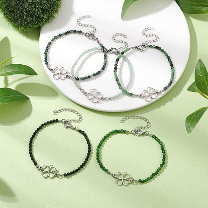 201 из нержавеющей стали клевера ссылка браслеты, Браслеты из натуральных и синтетических драгоценных камней для женщин