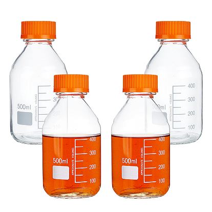 Многоразовая стеклянная бутылка для раствора с темно-оранжевыми пластиковыми завинчивающимися крышками, круглые