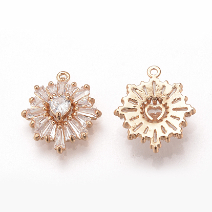 Alloy Cubic Zirconia Pendants, Flower with Heart