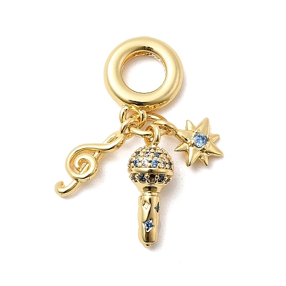 Латунные микропаве синие кубические цирконии европейские подвески, микрофон музыкальная нота звезда подвески с большим отверстием