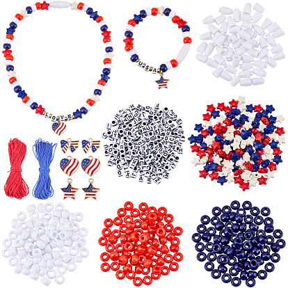 Independence Day Themed DIY Making Findings Kits, including Alloy Enamel Pendatns, Plastic Beads, Acrylic Beads, Nylon Thread, Plastic Breakaway Clasps