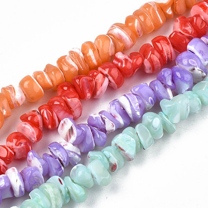 Natural Freshwater Shell Beads Strands, Dyed, Nuggets Chips