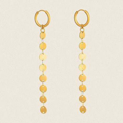 304 Stainless Steel Small Round Pendant Tassel Hoop Dangle Earrings for Women