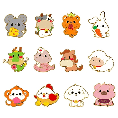 Китайские эмалевые булавки со знаком зодиака, значок мультфильма из золотого сплава